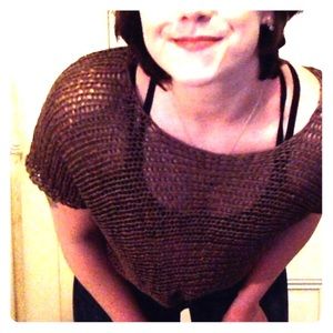 Eileen Fisher Glittery Mesh Knit short sleeve top